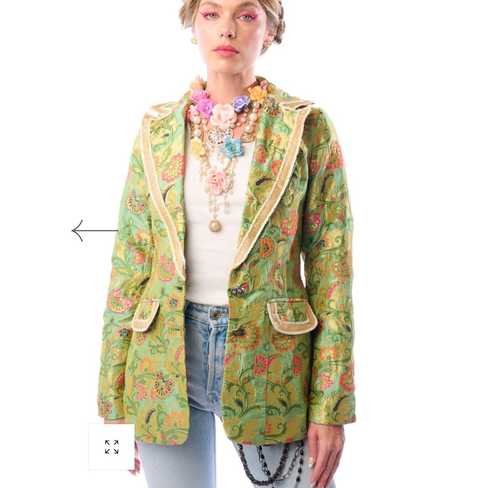 Aratta Silent journey Renaissance Silk Jacquard Blazer Jacket Green Floral Sz S - Picture 2 of 11